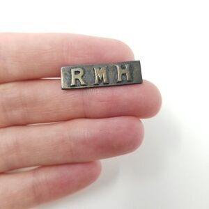 Vintage R.M.H. Silver Tone Bar Brooch Lapel Pin, Small, Military Style, Estate